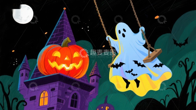 高清大图下载【趣麦麦图】万圣夜幽灵荡秋千