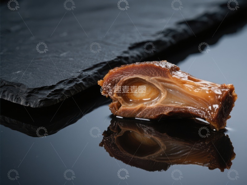 高清大图下载【趣麦麦图】酱制鸭舌特写，黑石板衬托