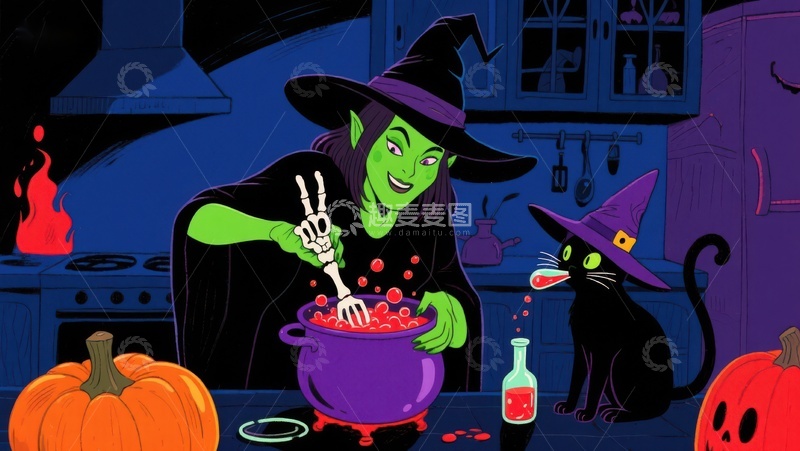 高清大图下载【趣麦麦图】女巫厨房魔法夜