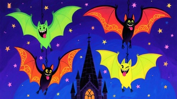 彩色蝙蝠夜空飞翔