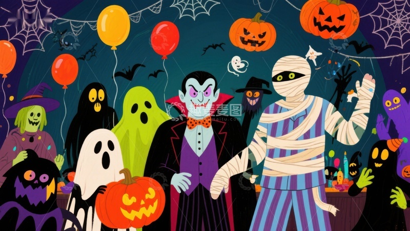 高清大图下载【趣麦麦图】万圣节卡通角色大聚会