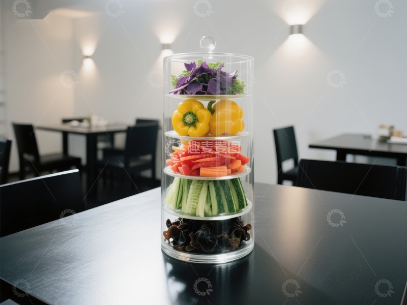 高清大图下载【趣麦麦图】餐厅桌上多层蔬菜展示