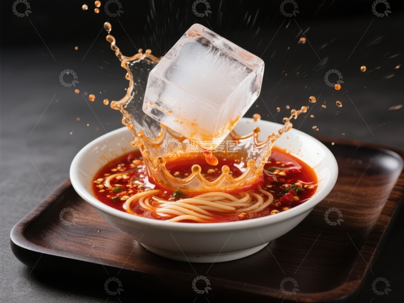 高清大图下载【趣麦麦图】冰块落入辣汤面，溅起热烈火花