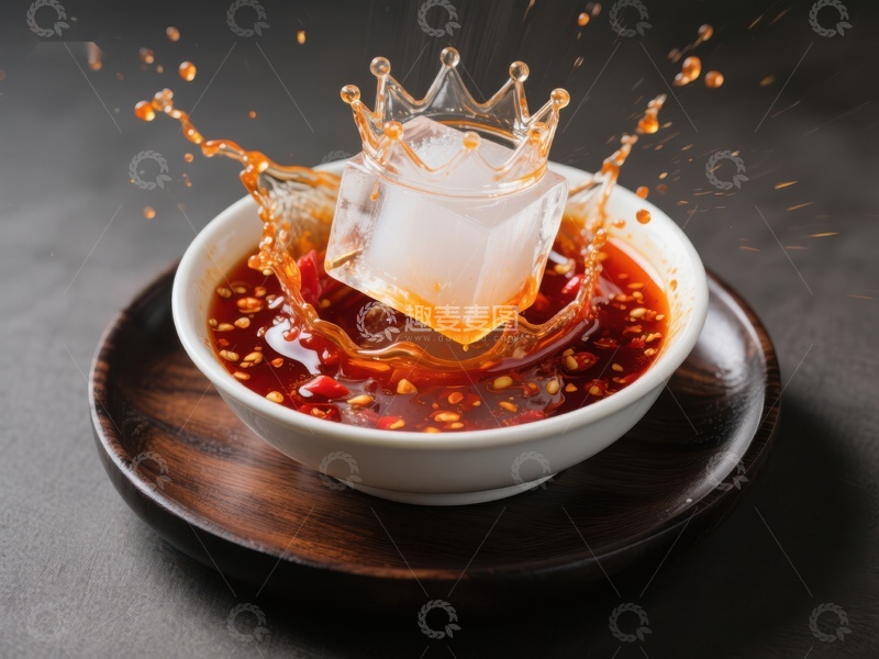 高清大图下载【趣麦麦图】冰块落入辣酱瞬间溅起