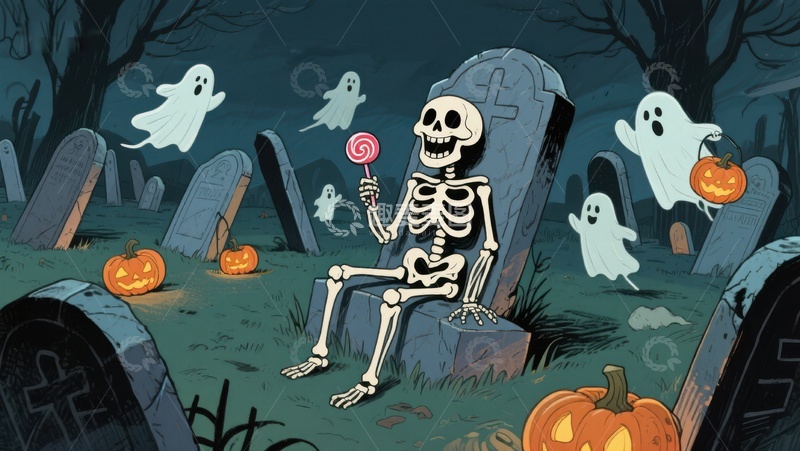 高清大图下载【趣麦麦图】万圣夜墓地骷髅与幽灵