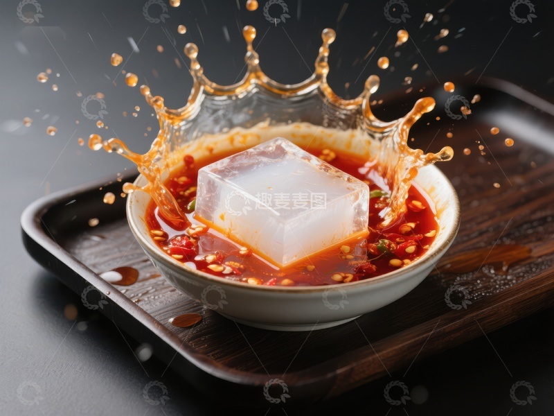 高清大图下载【趣麦麦图】冰块落入辣酱瞬间溅起