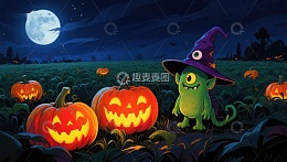 万圣夜南瓜地里的小巫师