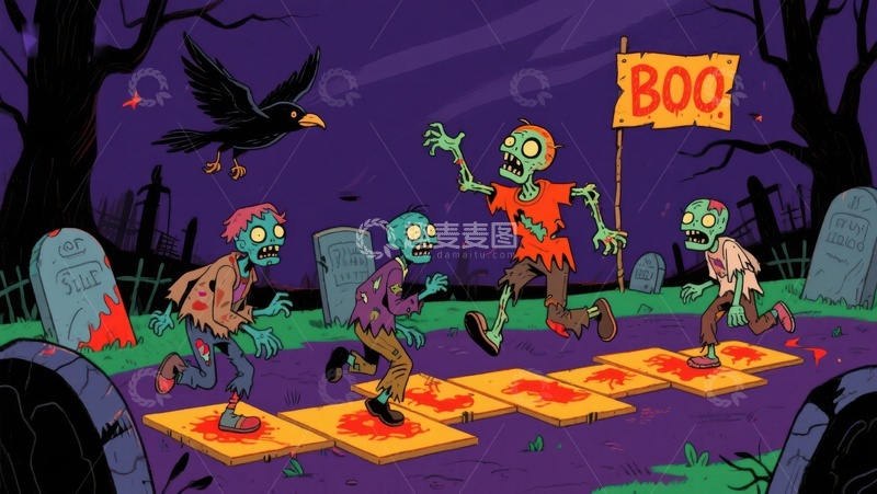 高清大图下载【趣麦麦图】僵尸在墓地跳房子