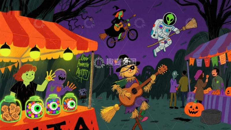 高清大图下载【趣麦麦图】万圣节夜市的奇幻派对