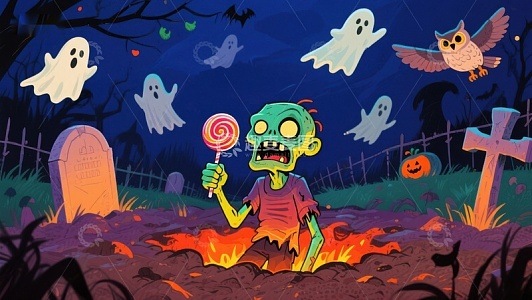 万圣夜僵尸与糖果