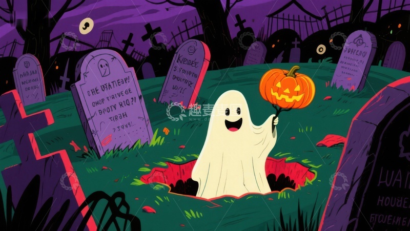 高清大图下载【趣麦麦图】墓地里的万圣节幽灵