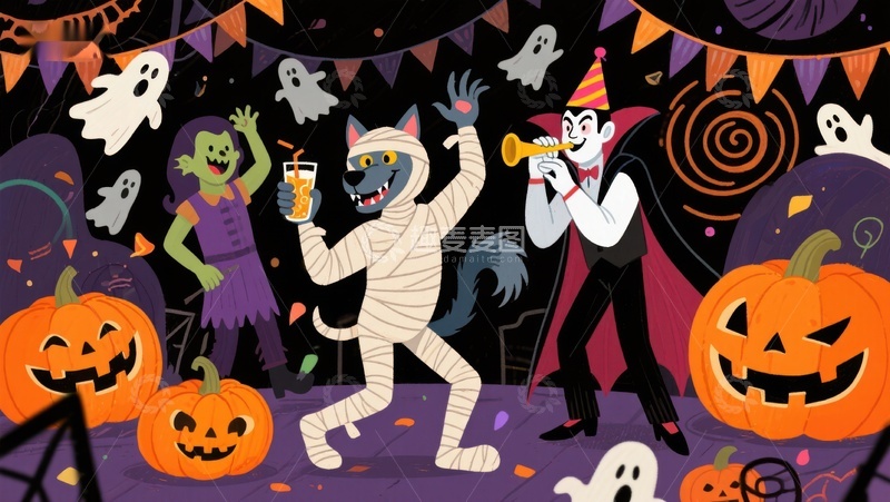 高清大图下载【趣麦麦图】万圣节派对上的欢乐角色