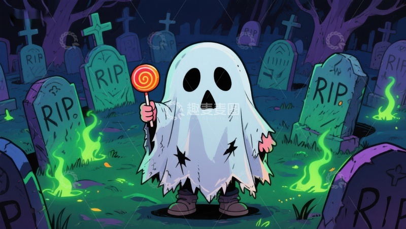 高清大图下载【趣麦麦图】墓地中的糖果幽灵