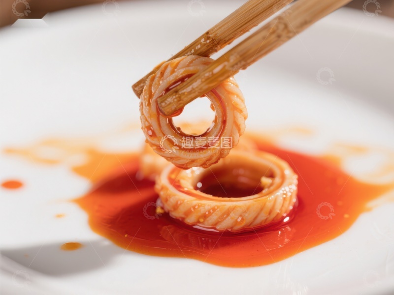 高清大图下载【趣麦麦图】筷子夹起蘸酱鱿鱼圈