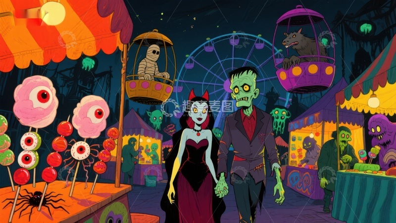 高清大图下载【趣麦麦图】万圣节游乐园的奇幻夜