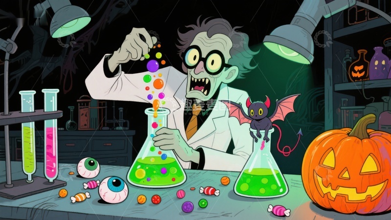 高清大图下载【趣麦麦图】疯狂科学家的万圣节实验