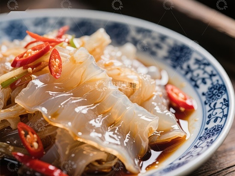 凉拌海蜇配红椒，清新爽口