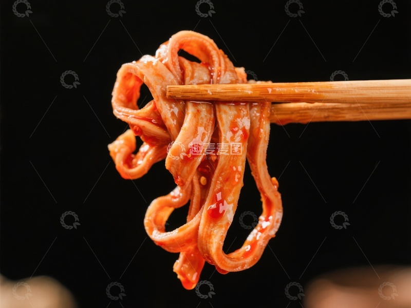 高清大图下载【趣麦麦图】筷子夹起麻辣鸭肠特写
