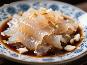 凉拌海蜇配蒜末酱油