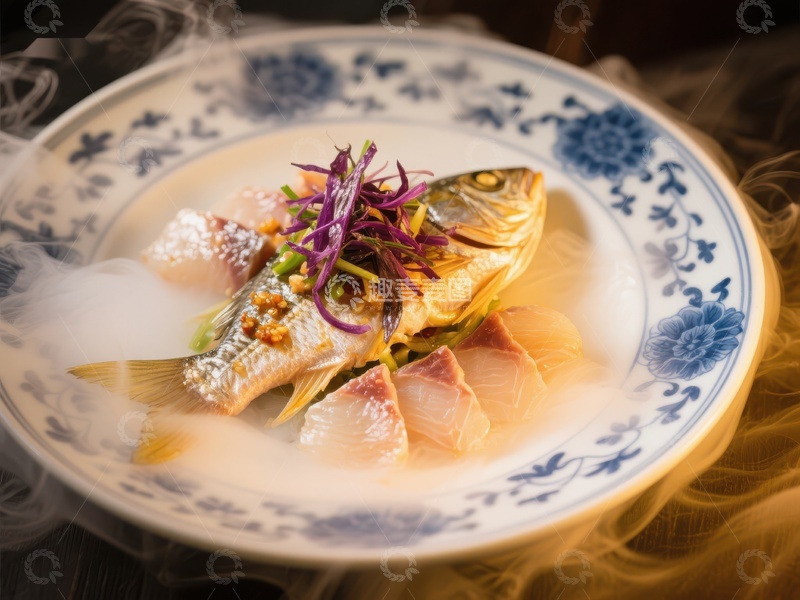高清大图下载【趣麦麦图】精致鱼肴，烟雾缭绕的美食呈现