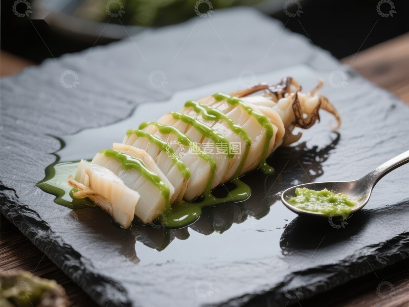高清大图下载【趣麦麦图】墨鱼配青酱，精致摆盘