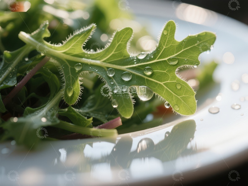 高清大图下载【趣麦麦图】新鲜绿叶上的水珠特写