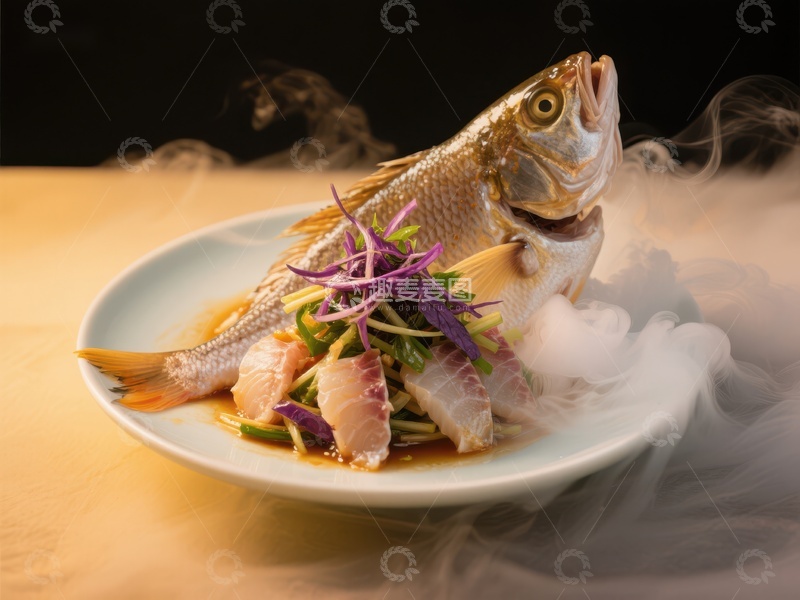 高清大图下载【趣麦麦图】烟雾缭绕的精致鱼肴