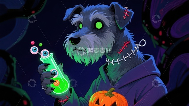万圣节夜的神秘狗狗