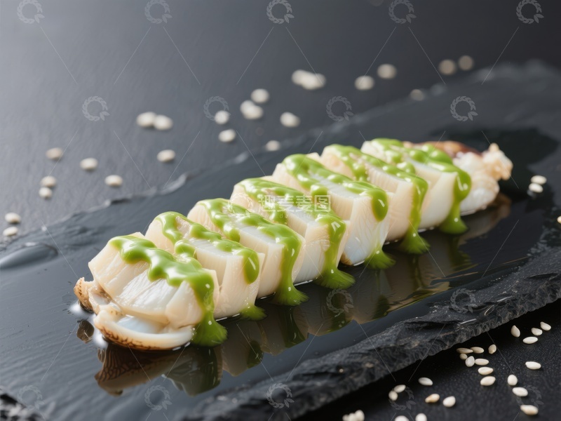 高清大图下载【趣麦麦图】精致鱿鱼寿司配青酱