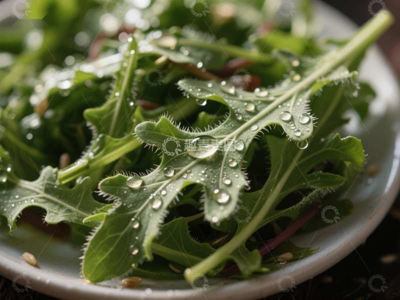 高清大图下载【趣麦麦图】新鲜绿叶蔬菜上的水珠特写