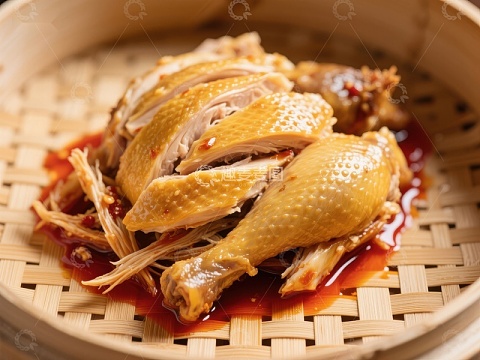 蒸笼中的美味蒸鸡