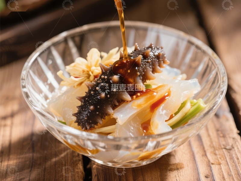 高清大图下载【趣麦麦图】海参拌菜，酱汁倾泻