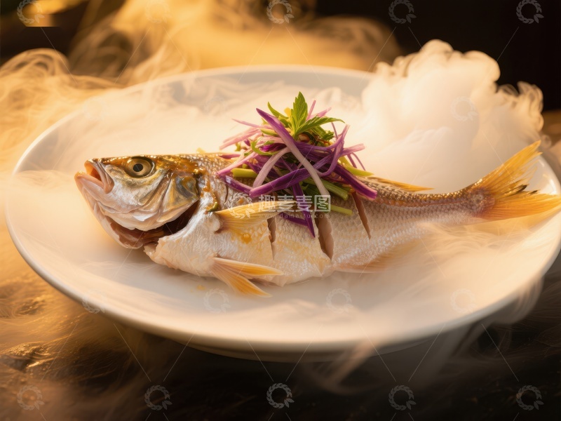 高清大图下载【趣麦麦图】烟雾缭绕的清蒸全鱼