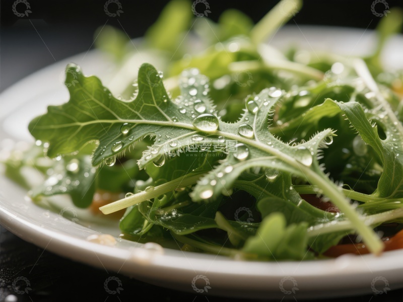 高清大图下载【趣麦麦图】新鲜绿叶蔬菜上的水珠特写