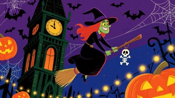 万圣夜巫女飞过钟楼