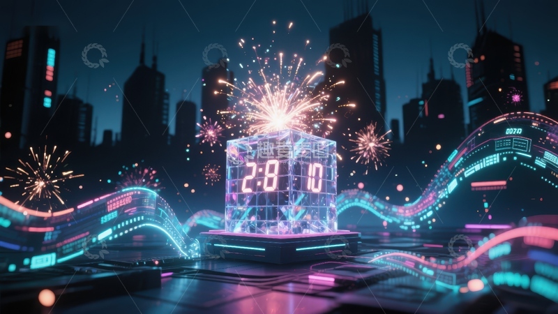 高清大图下载【趣麦麦图】未来城市夜景中的数字倒计时