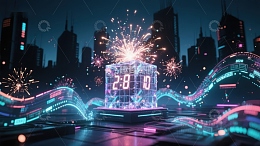 未来城市夜景中的数字倒计时