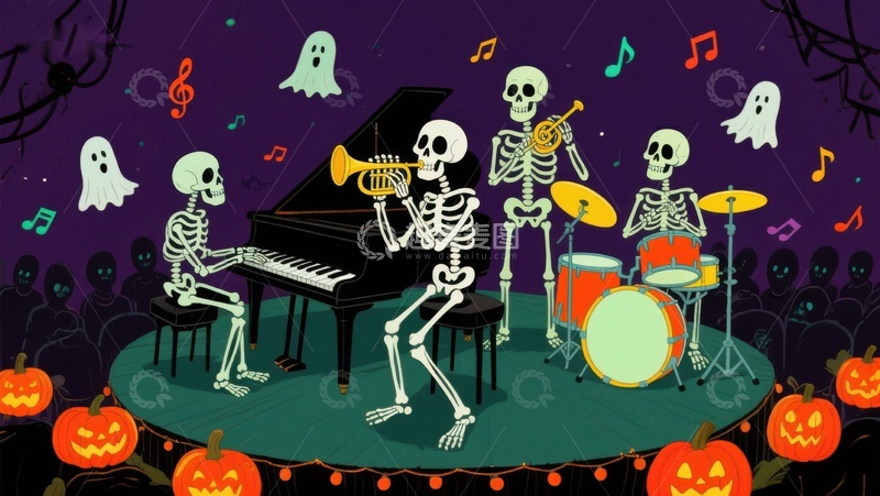 高清大图下载【趣麦麦图】骷髅乐队万圣节音乐会