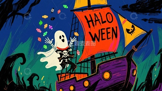 万圣节海盗船上的幽灵派对
