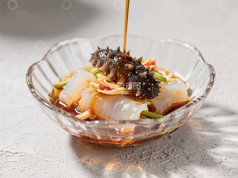 海参拌凉菜，酱汁倾注瞬间