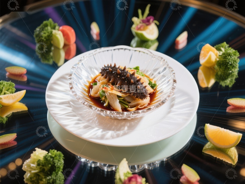 高清大图下载【趣麦麦图】精致海参料理，色彩斑斓的美食艺术