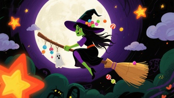 万圣夜巫女飞天扫帚