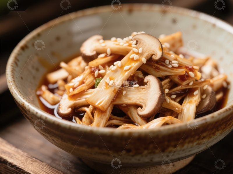 高清大图下载【趣麦麦图】香煎蘑菇配芝麻酱