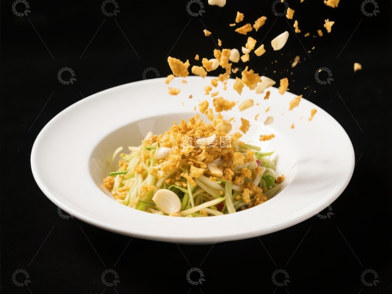 高清大图下载【趣麦麦图】-精致沙拉配脆片，视觉与味觉的享受