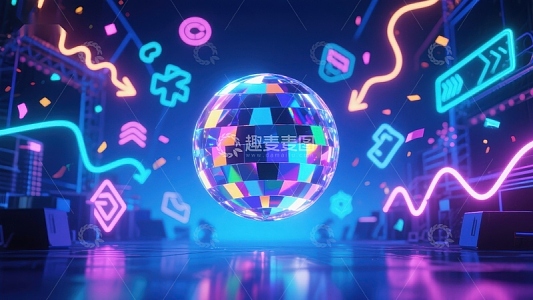 霓虹灯光下的炫彩迪斯科球