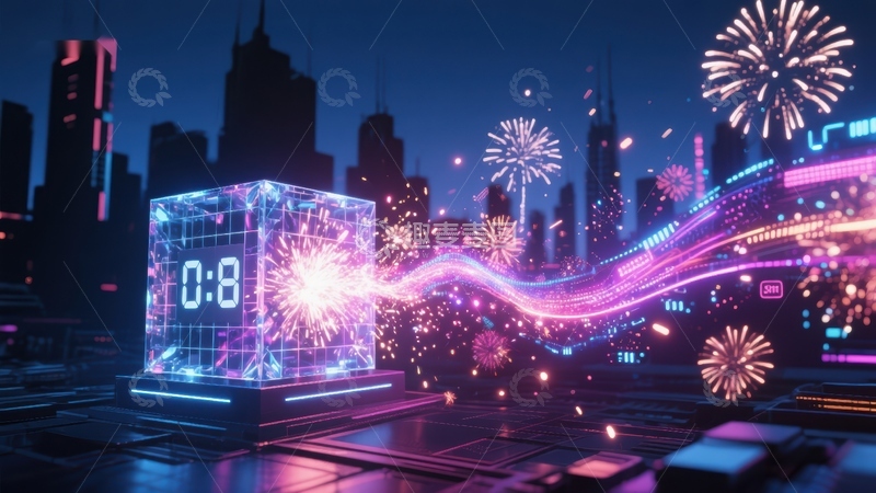 高清大图下载【趣麦麦图】未来城市夜景与数字倒计时