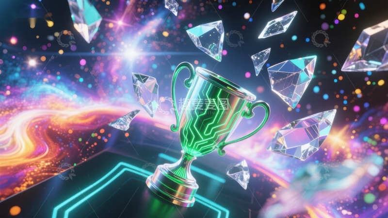 高清大图下载【趣麦麦图】霓虹奖杯与钻石的炫彩场景