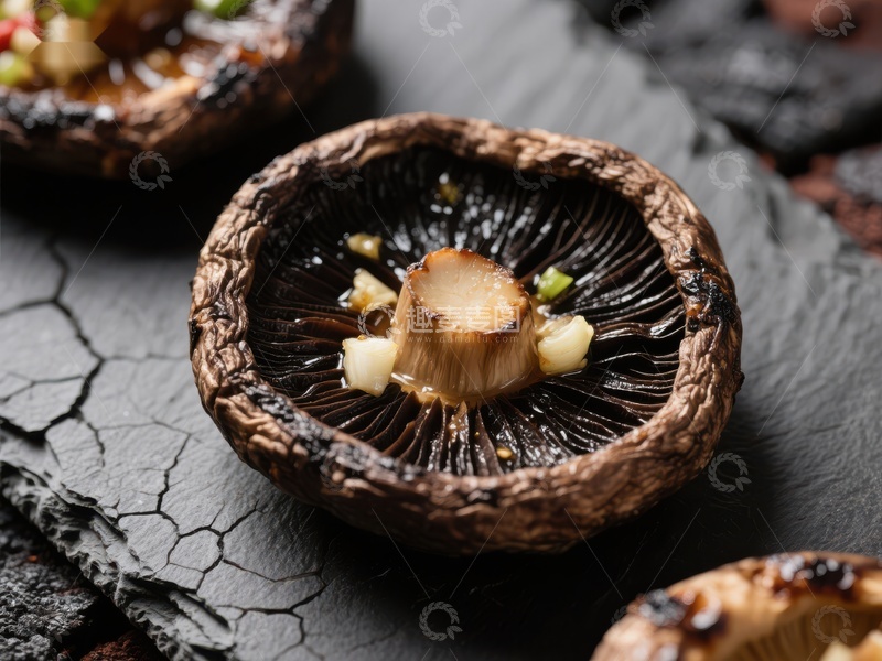 高清大图下载【趣麦麦图】烤蘑菇配蒜蓉装饰