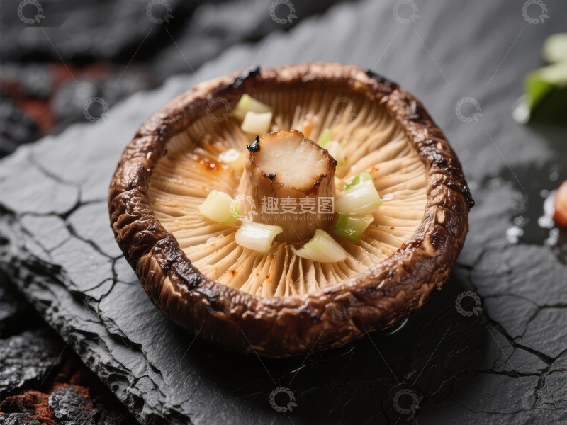 高清大图下载【趣麦麦图】烤香菇配葱花美食特写