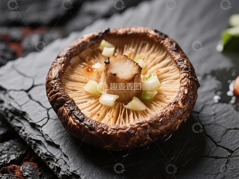 烤香菇配葱花美食特写